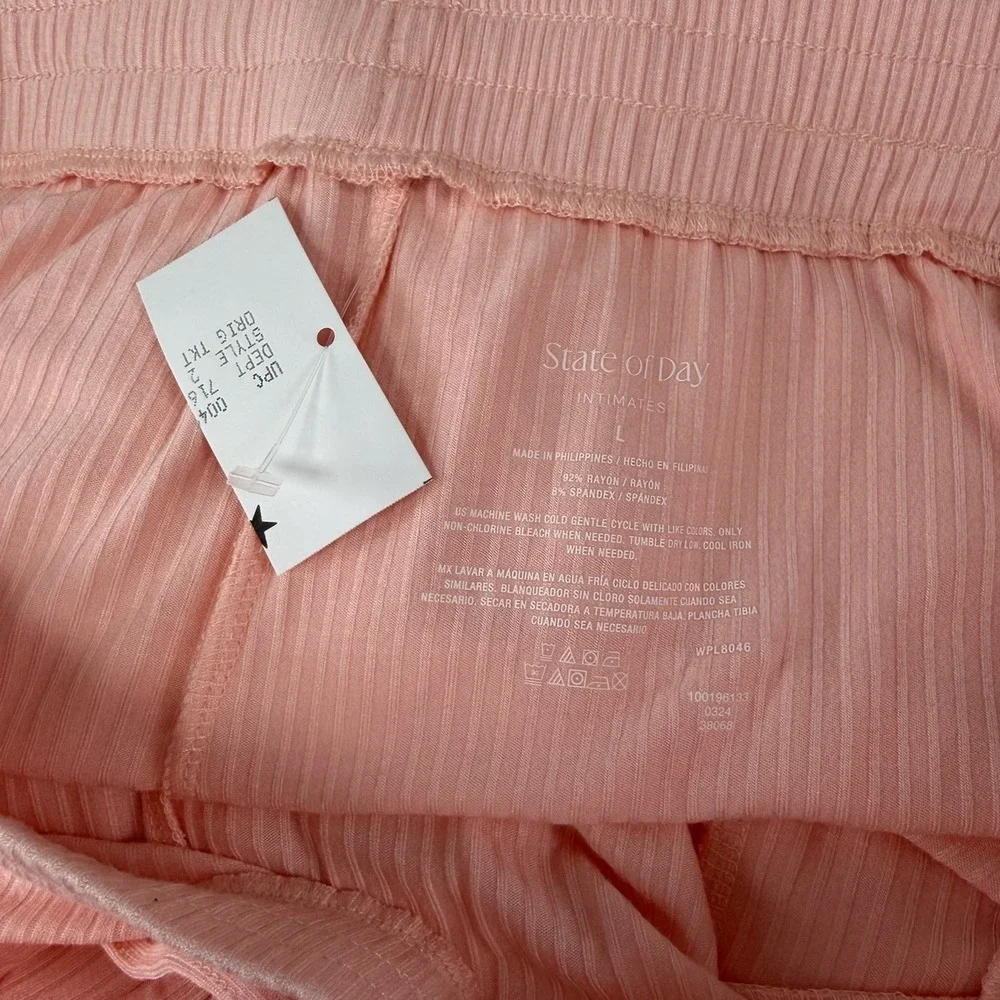 State of Day Pants Womens Large Orange Ribbed Pajamas PJS Drawstring Pockets NWT